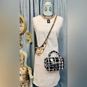 Custom Made Gold Tone Belt with Tweed Bag